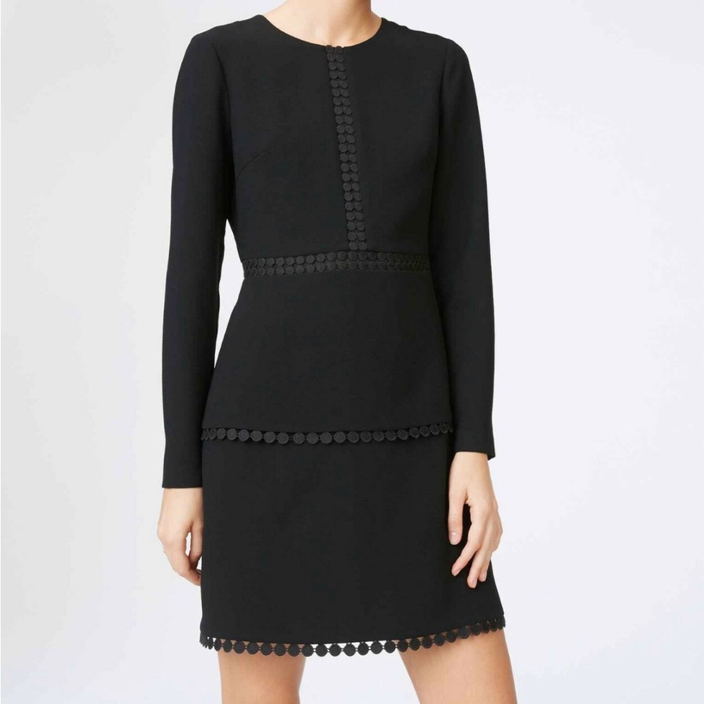 Club Monaco Terrona Black Long-Sleeve Shift Dress with Trim